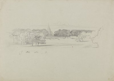 Vue à travers un pré vers une église - Edward Lear